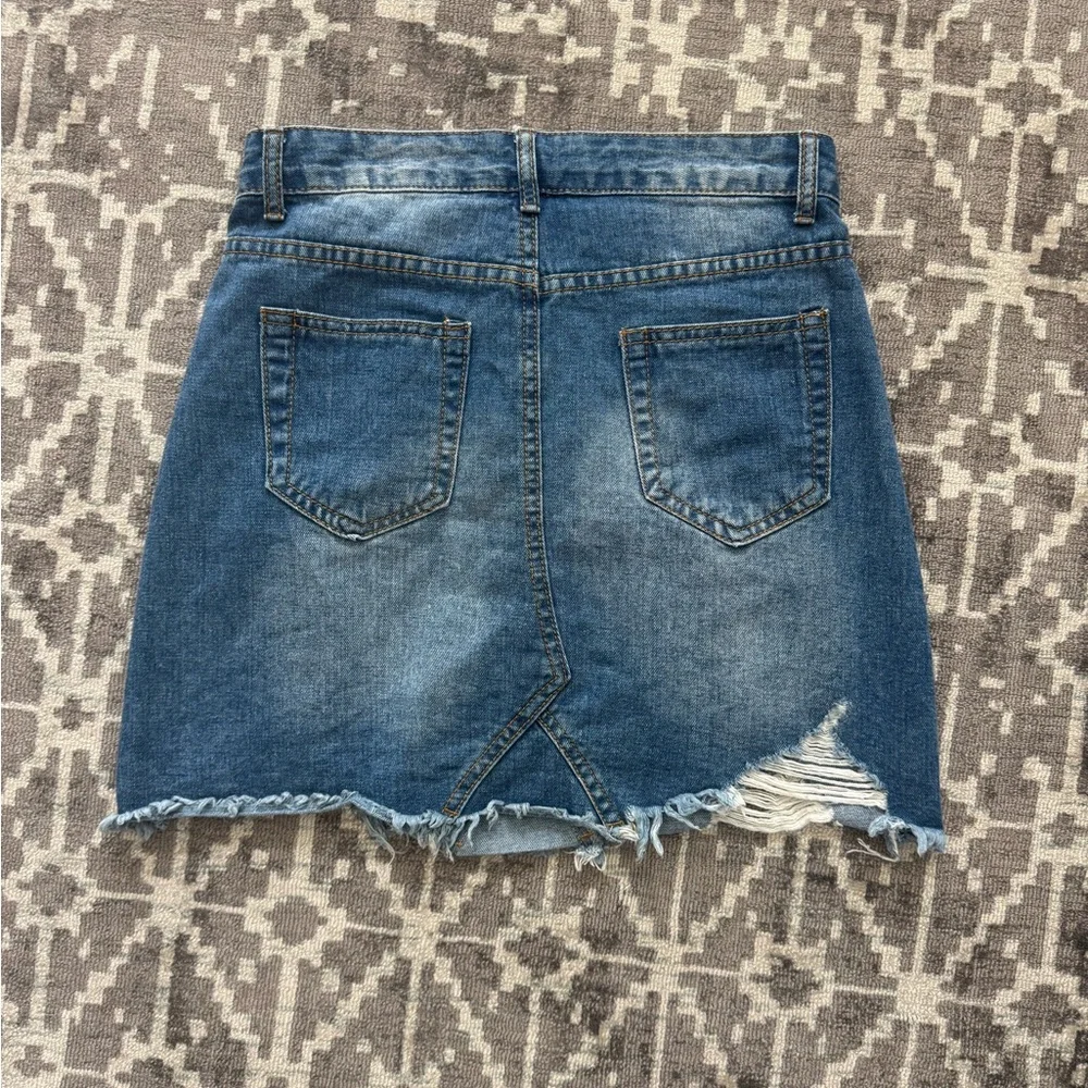 SHEIN Blue Distressed Denim Mini Skirt